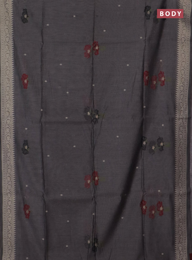 Jamdhani cotton saree dark grey and deep maroon with thread & zari woven buttas and jamdhani pallu