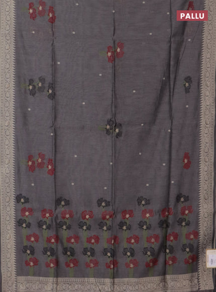 Jamdhani cotton saree dark grey and deep maroon with thread & zari woven buttas and jamdhani pallu