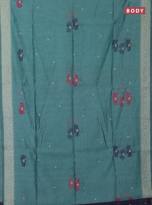 Jamdhani cotton saree teal green and navy blue with thread & zari woven buttas and jamdhani pallu