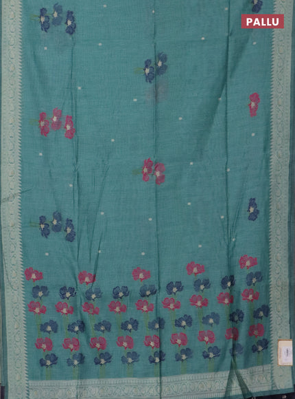 Jamdhani cotton saree teal green and navy blue with thread & zari woven buttas and jamdhani pallu