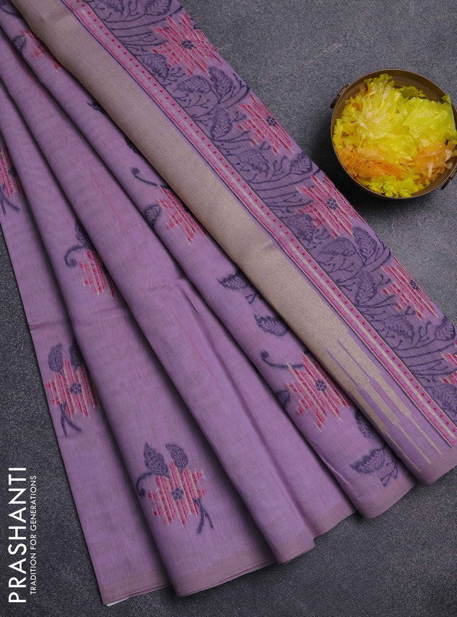 Jamdhani cotton saree lavender and pink with thread & zari woven buttas and jamdhani pallu