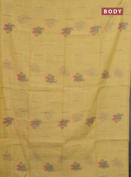 Jamdhani cotton saree pale yellow and green with thread & zari woven buttas and jamdhani pallu