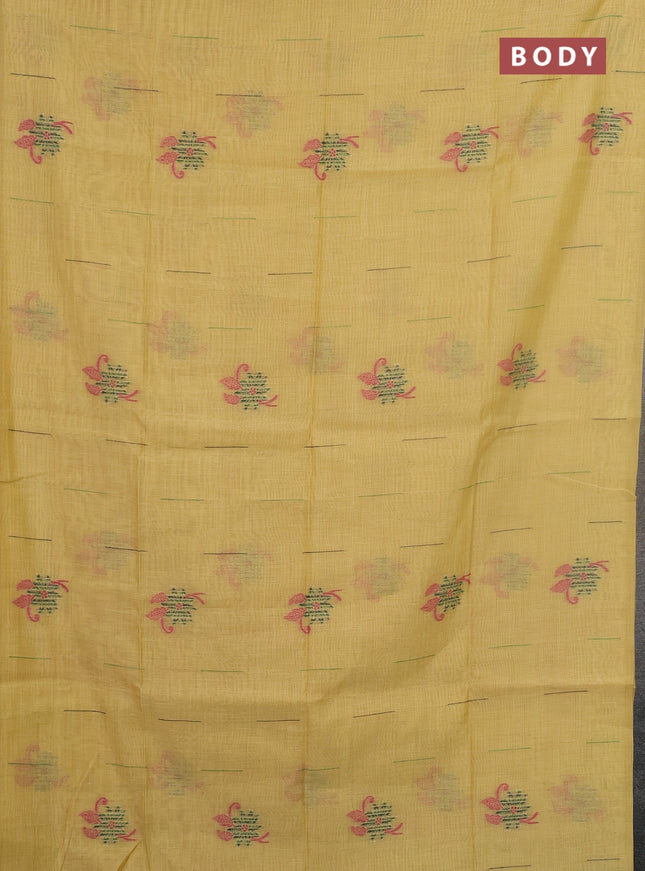 Jamdhani cotton saree pale yellow and green with thread & zari woven buttas and jamdhani pallu