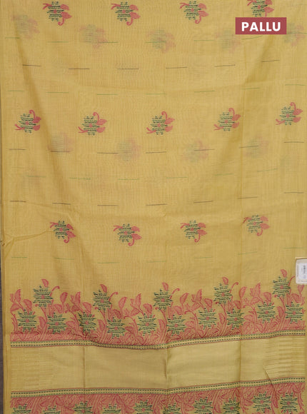 Jamdhani cotton saree pale yellow and green with thread & zari woven buttas and jamdhani pallu