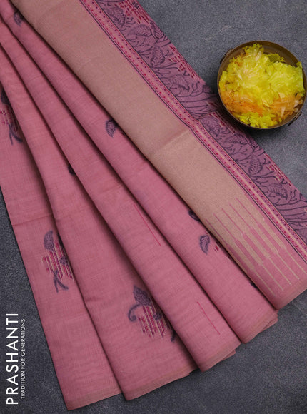 Jamdhani cotton saree peach pink and purple with thread & zari woven buttas and jamdhani pallu