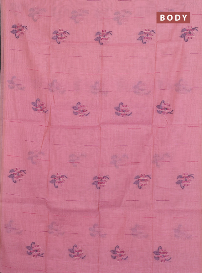 Jamdhani cotton saree peach pink and purple with thread & zari woven buttas and jamdhani pallu