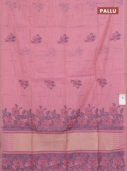 Jamdhani cotton saree peach pink and purple with thread & zari woven buttas and jamdhani pallu