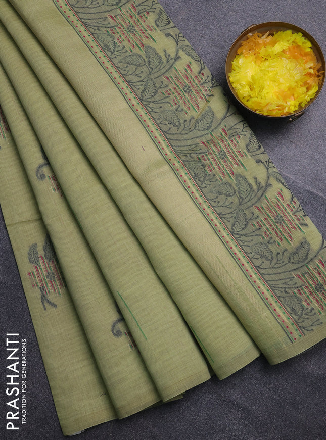 Jamdhani cotton saree pista green and green with thread & zari woven buttas and jamdhani pallu