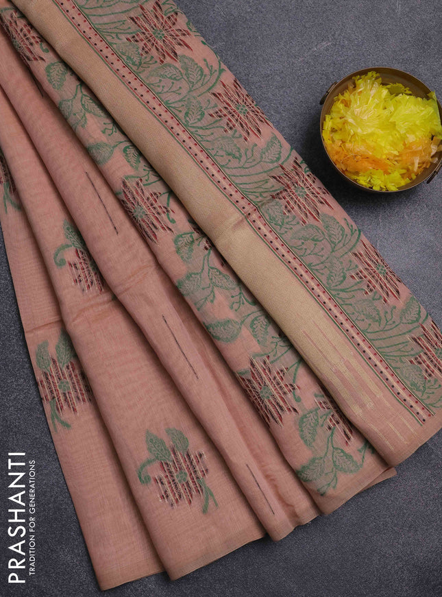 Jamdhani cotton saree peach shade and maroon with thread & zari woven buttas and jamdhani pallu