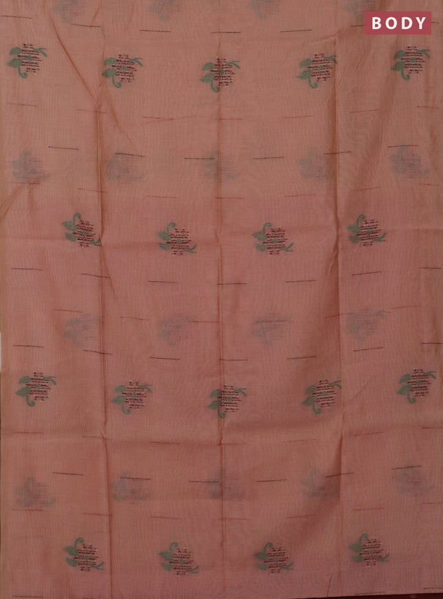 Jamdhani cotton saree peach shade and maroon with thread & zari woven buttas and jamdhani pallu