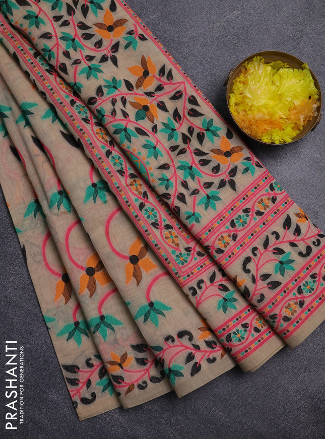 Jamdhani cotton saree sandal with allover thread weaves  and jamdhani pallu