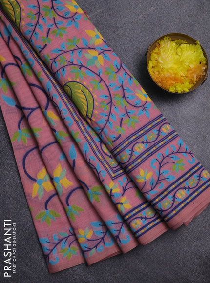 Jamdhani cotton saree peach pink with allover thread weaves  and jamdhani pallu
