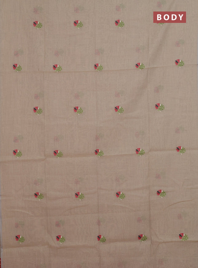 Jamdhani cotton saree beige and maroon with thread woven buttas and jamdhani pallu