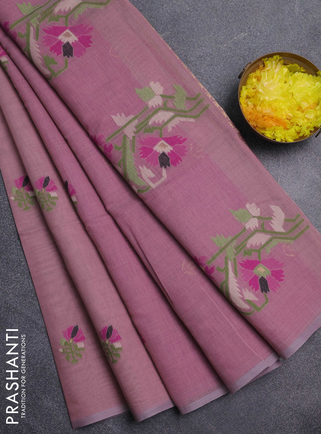 Jamdhani cotton saree pastel purple and purple with thread woven buttas and jamdhani pallu