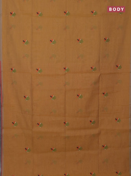 Jamdhani cotton saree sandal and orange with thread woven buttas and jamdhani pallu