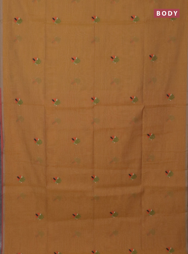 Jamdhani cotton saree sandal and orange with thread woven buttas and jamdhani pallu