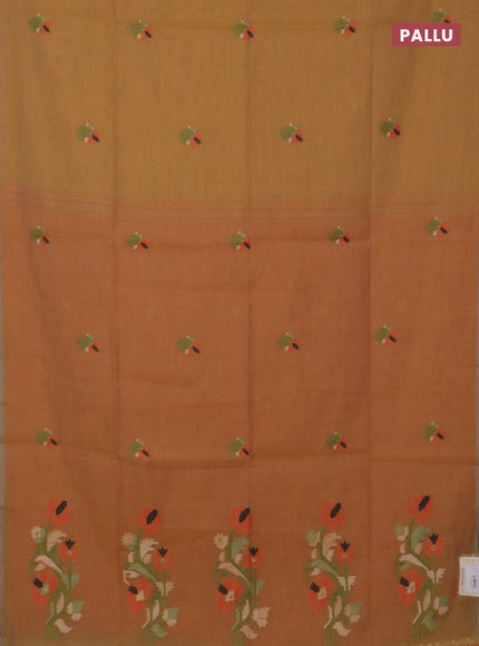 Jamdhani cotton saree sandal and orange with thread woven buttas and jamdhani pallu