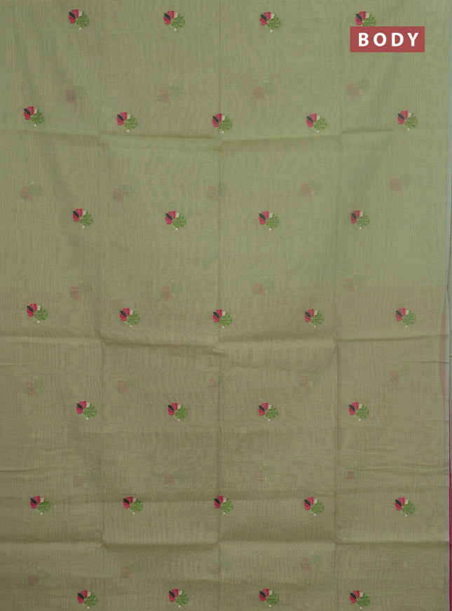 Jamdhani cotton saree pastel green and pink with thread woven buttas and jamdhani pallu