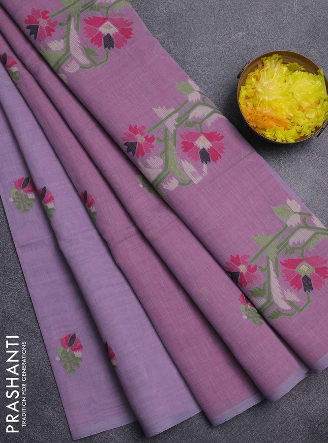 Jamdhani cotton saree lavender and pink with thread woven buttas and jamdhani pallu