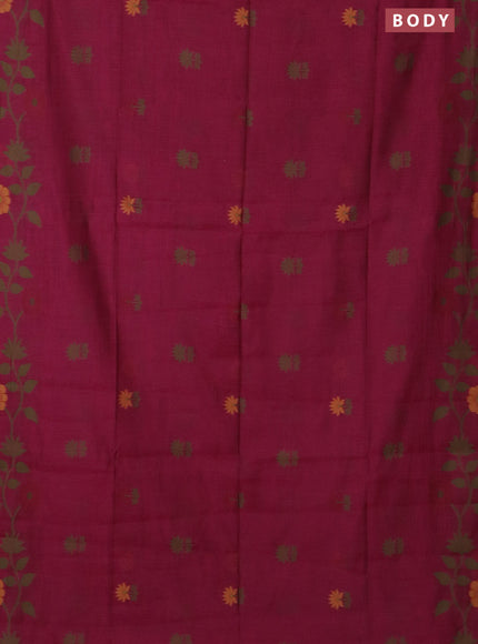 Jamdhani cotton saree magenta pink with floral thread woven buttas and jamdhani pallu