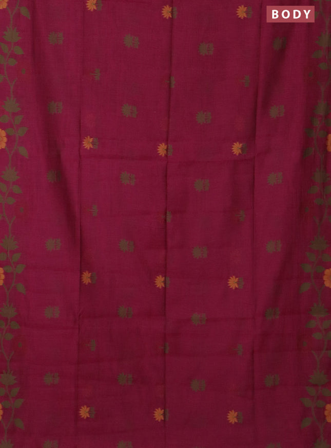 Jamdhani cotton saree magenta pink with floral thread woven buttas and jamdhani pallu