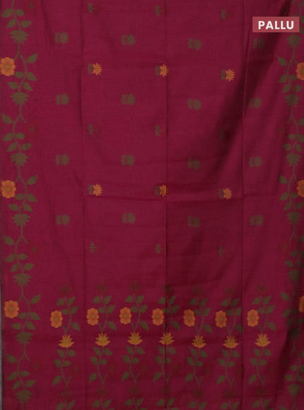 Jamdhani cotton saree magenta pink with floral thread woven buttas and jamdhani pallu