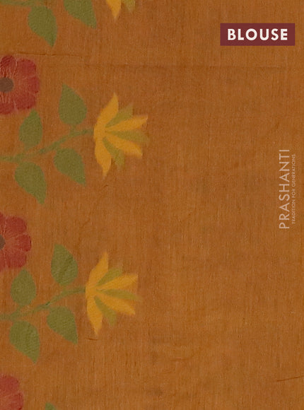 Jamdhani cotton saree dark mustard with floral thread woven buttas and jamdhani pallu