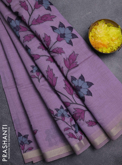 Jamdhani cotton saree lavender with thread woven buttas and jamdhani pallu