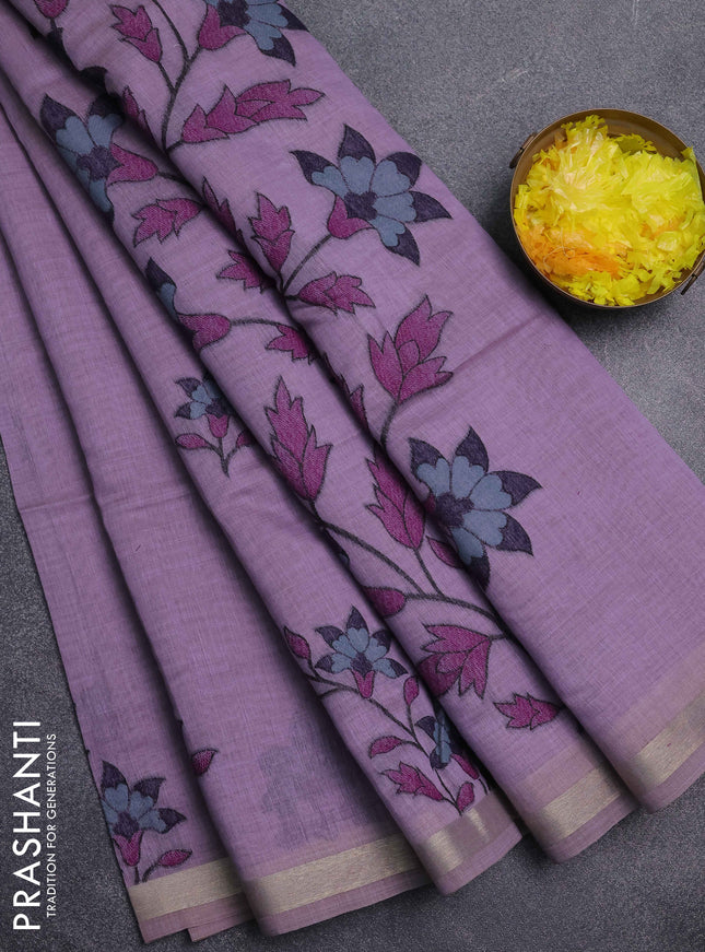 Jamdhani cotton saree lavender with thread woven buttas and jamdhani pallu