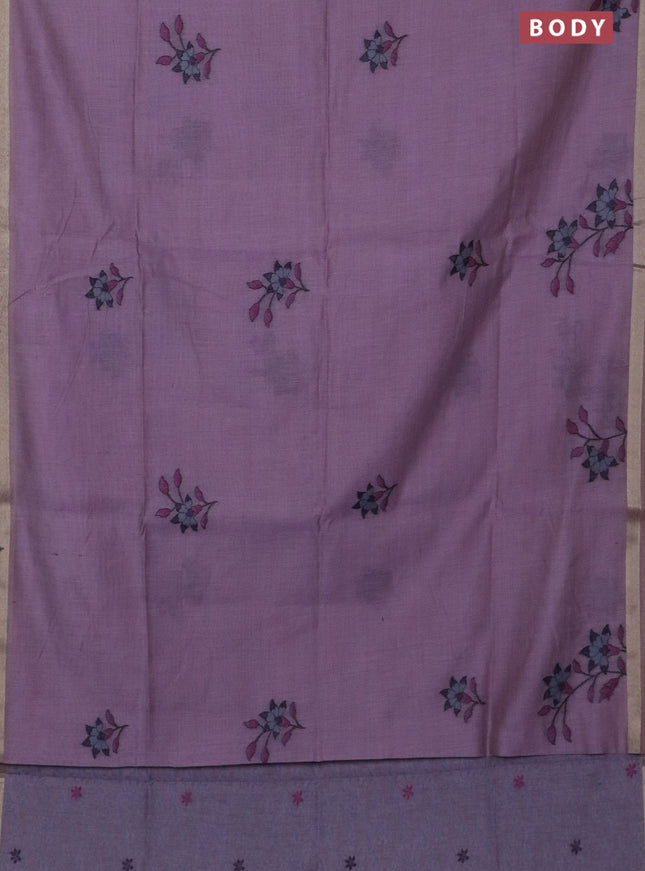Jamdhani cotton saree lavender with thread woven buttas and jamdhani pallu