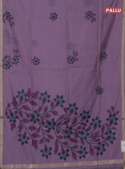 Jamdhani cotton saree lavender with thread woven buttas and jamdhani pallu