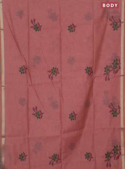 Jamdhani cotton saree dark peach with thread woven buttas and jamdhani pallu