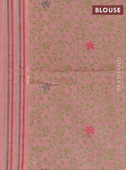 Jamdhani cotton saree dark peach with thread woven buttas and jamdhani pallu