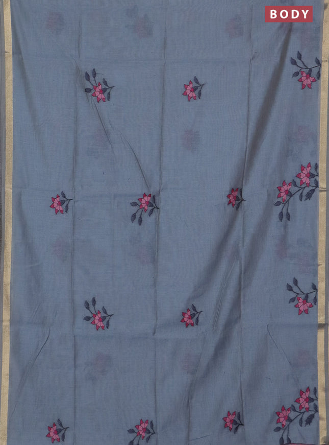 Jamdhani cotton saree grey with thread woven buttas and jamdhani pallu