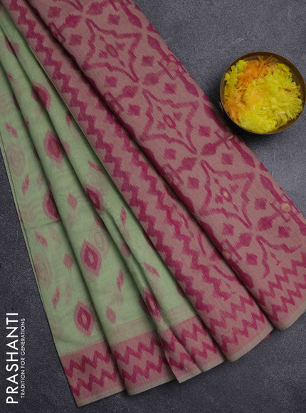 Jamdhani cotton saree pista green and pink with allover thread & zari woven buttas and jamdhani pallu