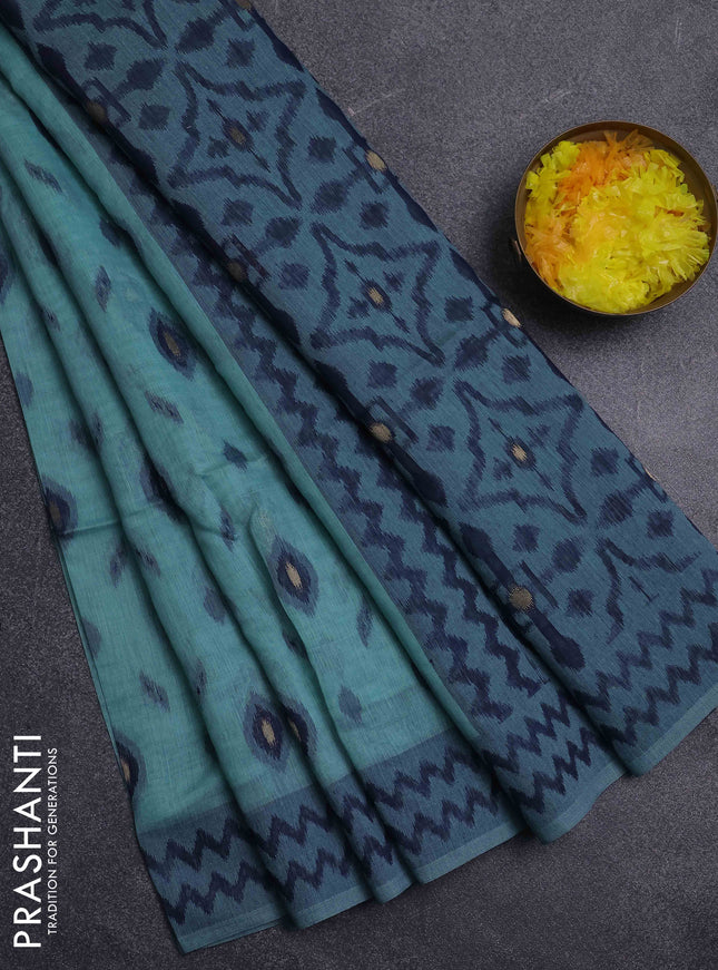 Jamdhani cotton saree teal green and navy blue with allover thread & zari woven buttas and jamdhani pallu