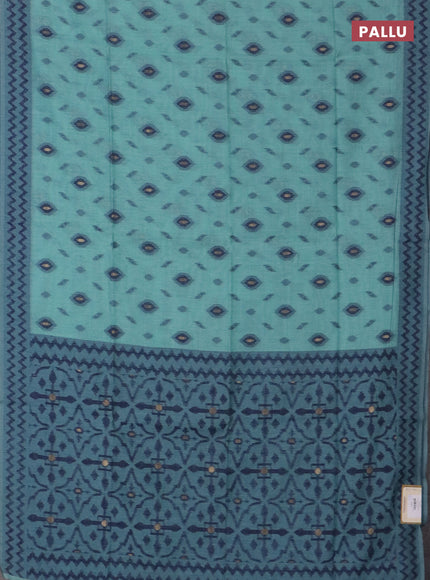Jamdhani cotton saree teal green and navy blue with allover thread & zari woven buttas and jamdhani pallu