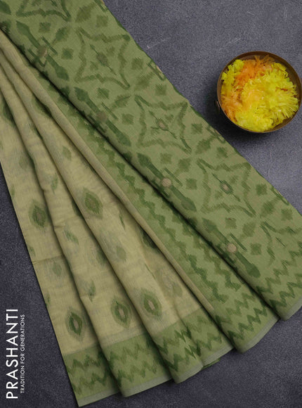 Jamdhani cotton saree pista green and green with allover thread & zari woven buttas and jamdhani pallu