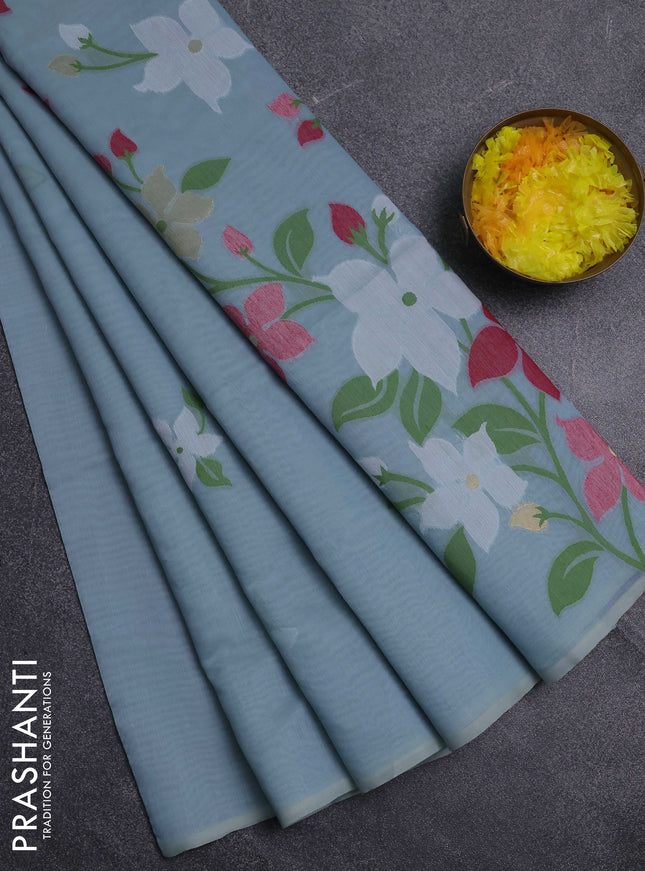 Jamdhani cotton saree pastel blue and navy blue with thread woven buttas and jamdhani pallu