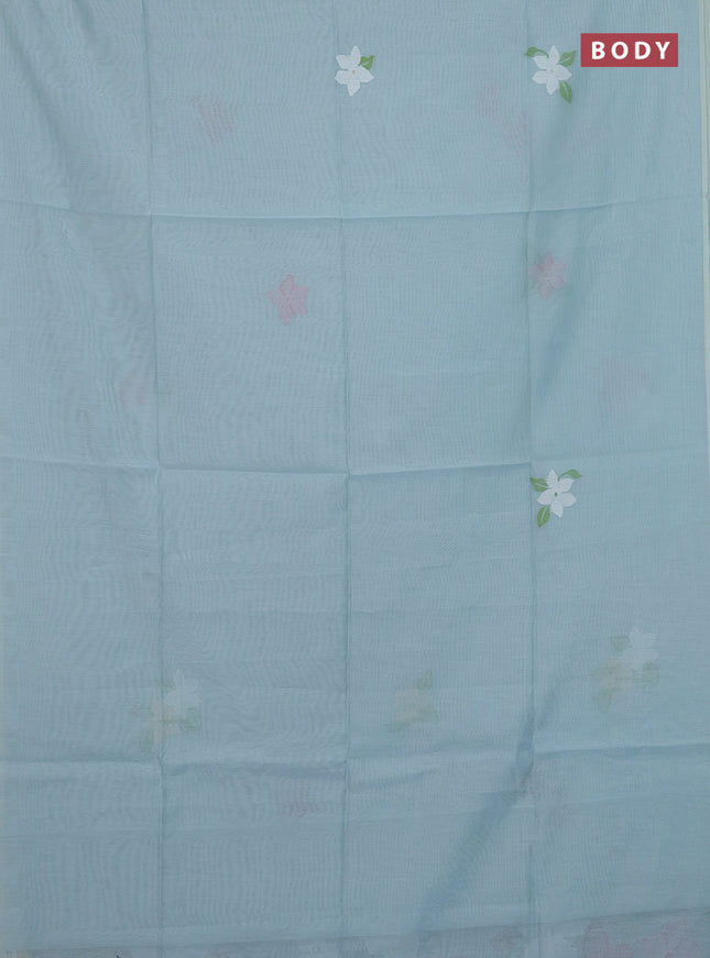 Jamdhani cotton saree pastel blue and navy blue with thread woven buttas and jamdhani pallu