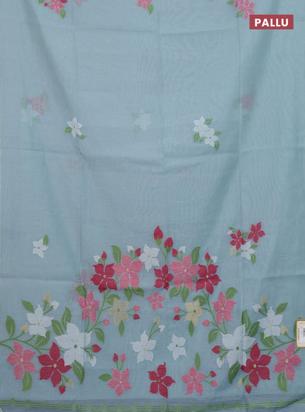 Jamdhani cotton saree pastel blue and navy blue with thread woven buttas and jamdhani pallu
