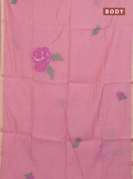 Jamdhani cotton saree peach pink and pink with thread woven buttas and jamdhani pallu