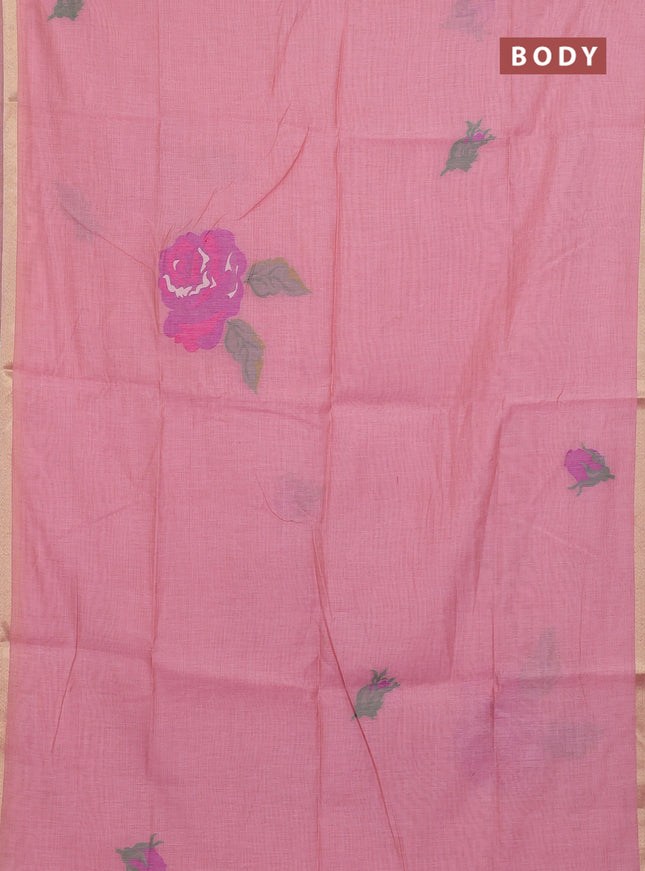 Jamdhani cotton saree peach pink and pink with thread woven buttas and jamdhani pallu