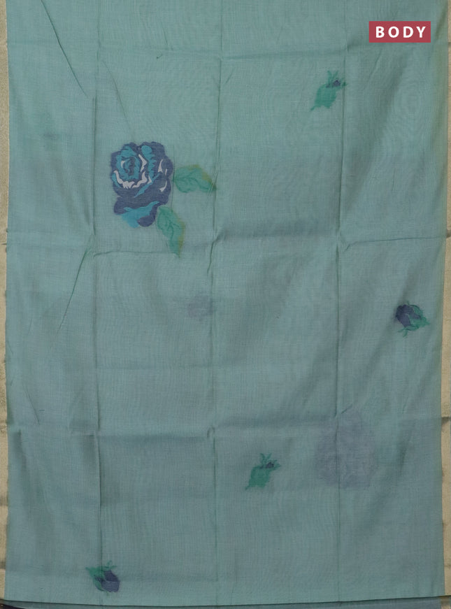 Jamdhani cotton saree teal green shade and navy blue with thread woven buttas and jamdhani pallu