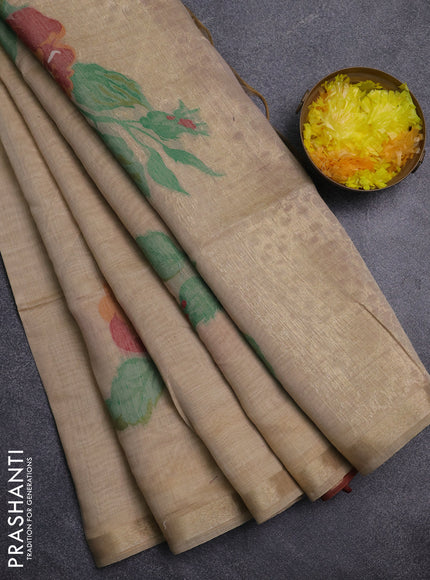 Jamdhani cotton saree pale yellow and maroon with thread woven buttas and jamdhani pallu