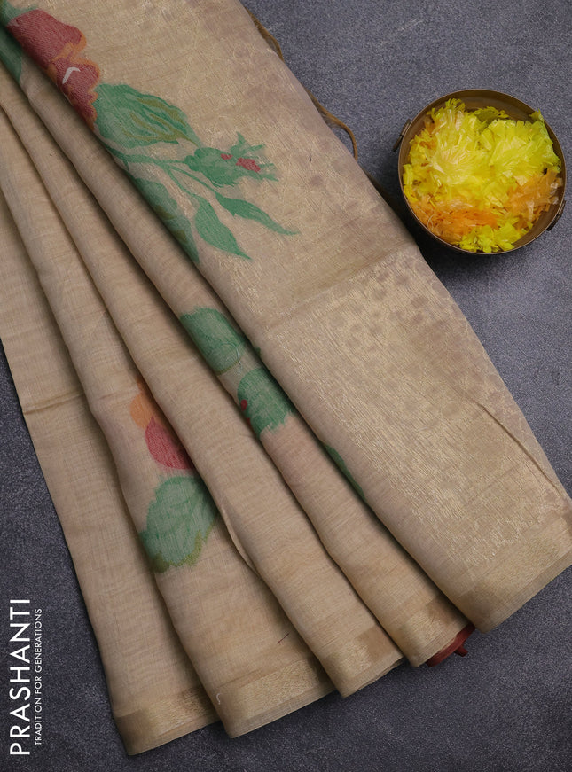 Jamdhani cotton saree pale yellow and maroon with thread woven buttas and jamdhani pallu