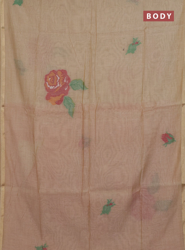 Jamdhani cotton saree pale yellow and maroon with thread woven buttas and jamdhani pallu