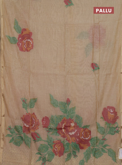 Jamdhani cotton saree pale yellow and maroon with thread woven buttas and jamdhani pallu
