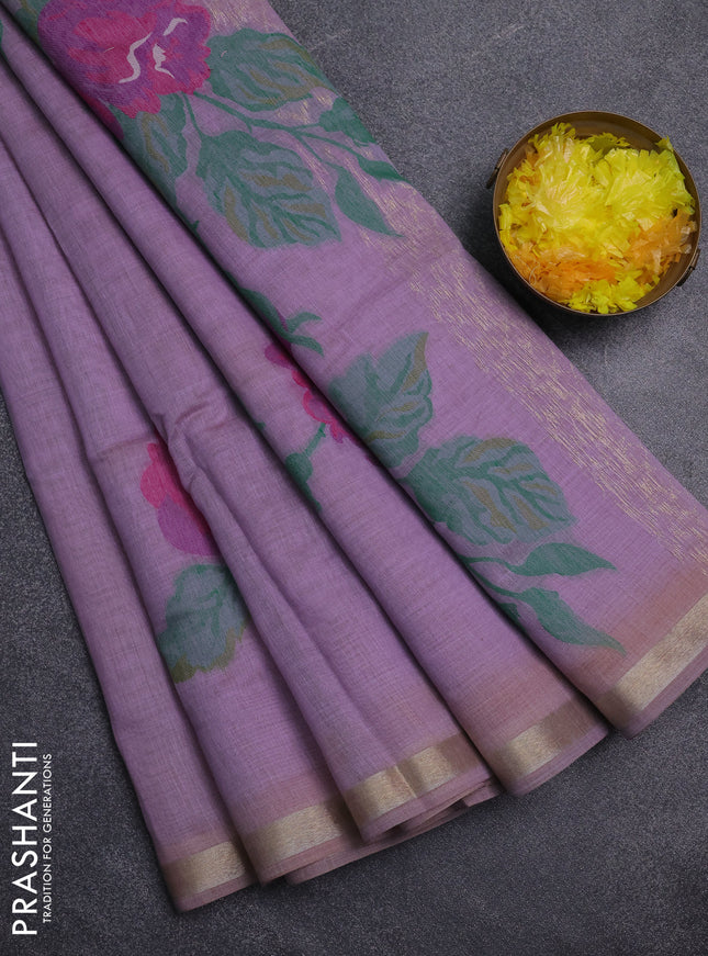 Jamdhani cotton saree lavender and purple with thread woven buttas and jamdhani pallu