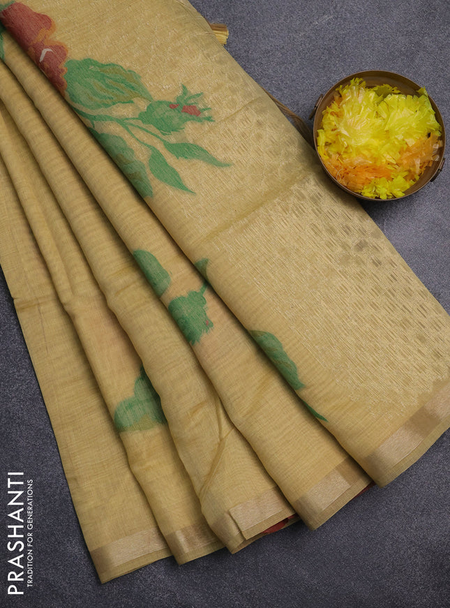Jamdhani cotton saree yellow and maroon with thread woven buttas and jamdhani pallu